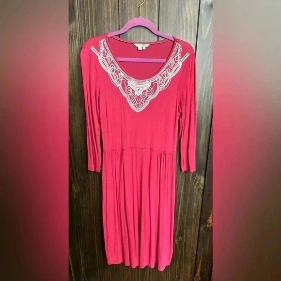 BODEN Faye Dress Jersey Knit Stretch Midi Long 3/4 Sleeve Embroidered. Size:8L - Picture 5 of 13